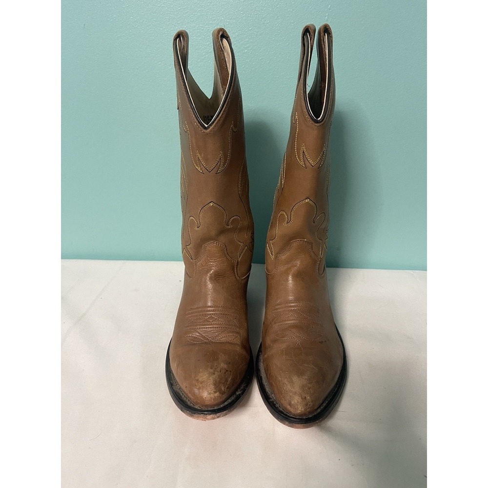 Old West Brown Leather‎ Tough Work Distress Cowboy western Boots Mens 6.5D